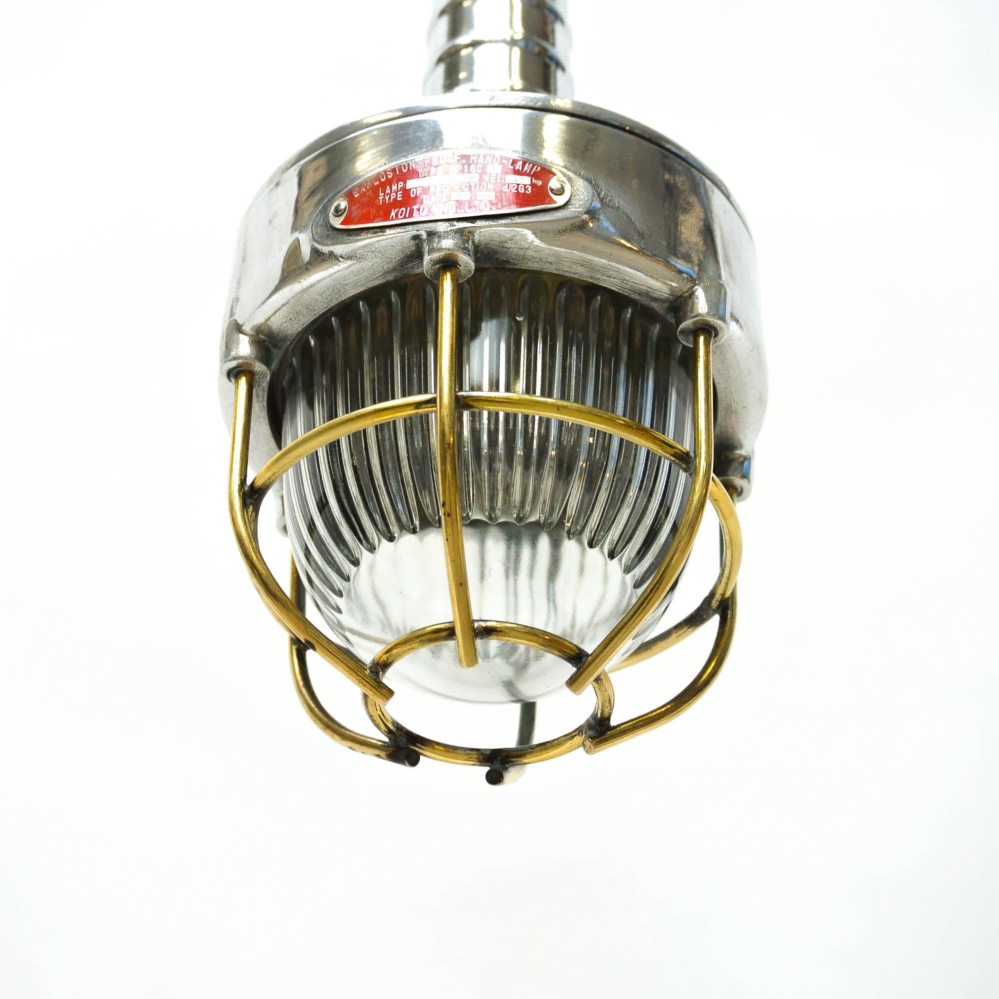 Portable Lamp, Glass with Large Ridges, Fence in Brass, circa 80, Japan In Good Condition In Saint Ouen, FR