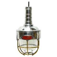 Vintage Portable Lamp, Glass with Large Ridges, Fence in Brass, circa 80, Japan