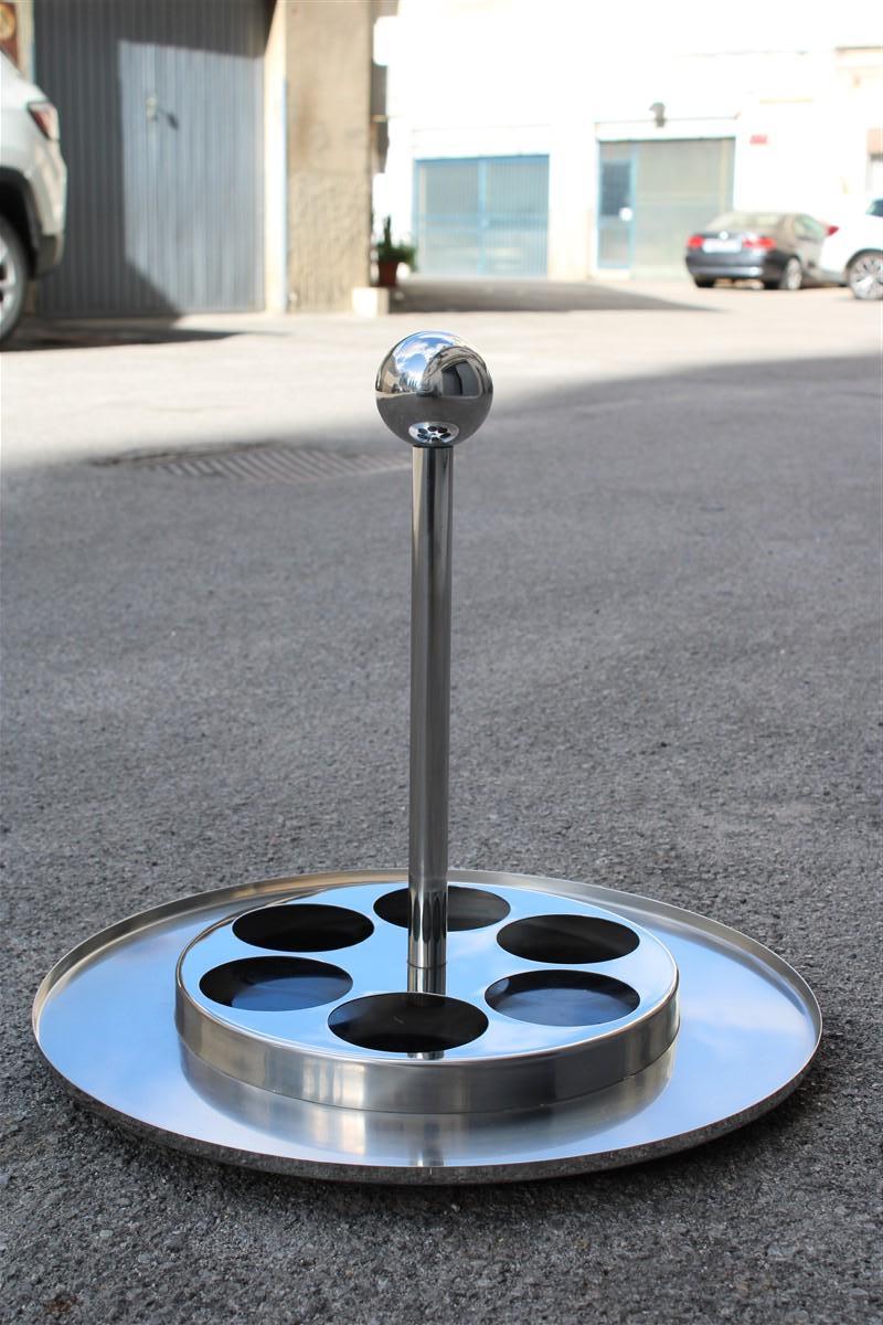 Portable round bar in steel and black laminate Giuliana Gramigna for Krups 1960 For Sale 2