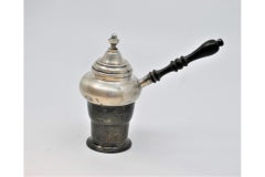 Portable silver lamp with hinged lid and wooden handle