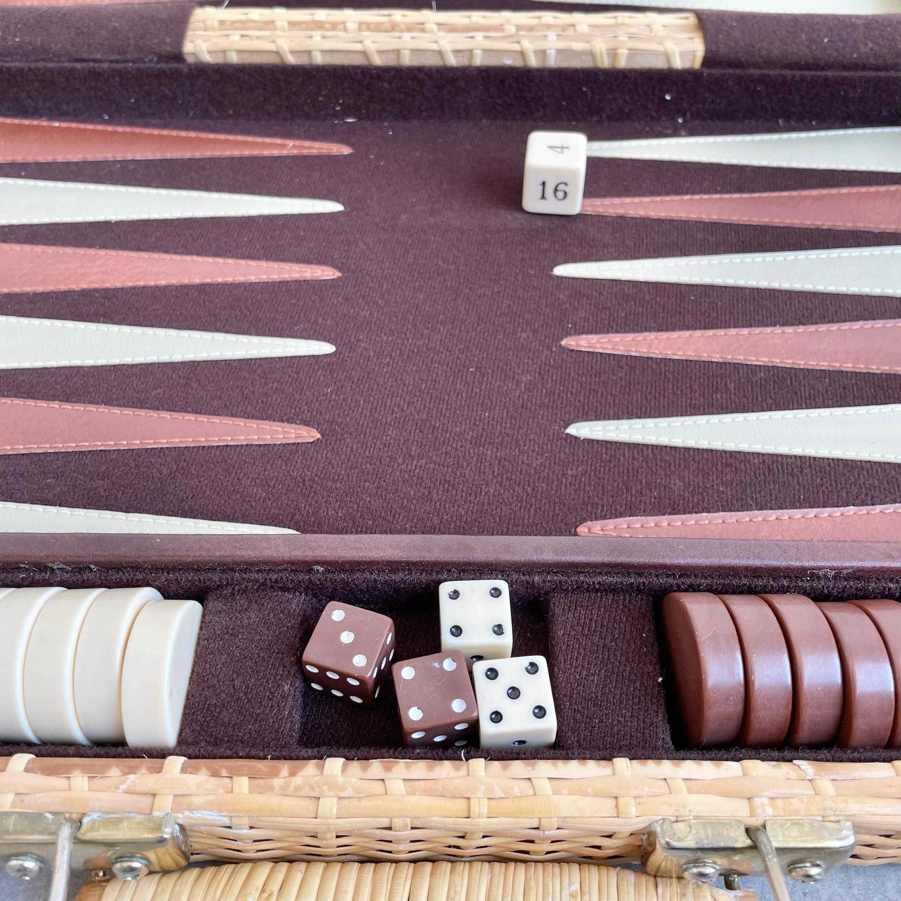 Travel Set Wicker Backgammon Set, 1960s 3