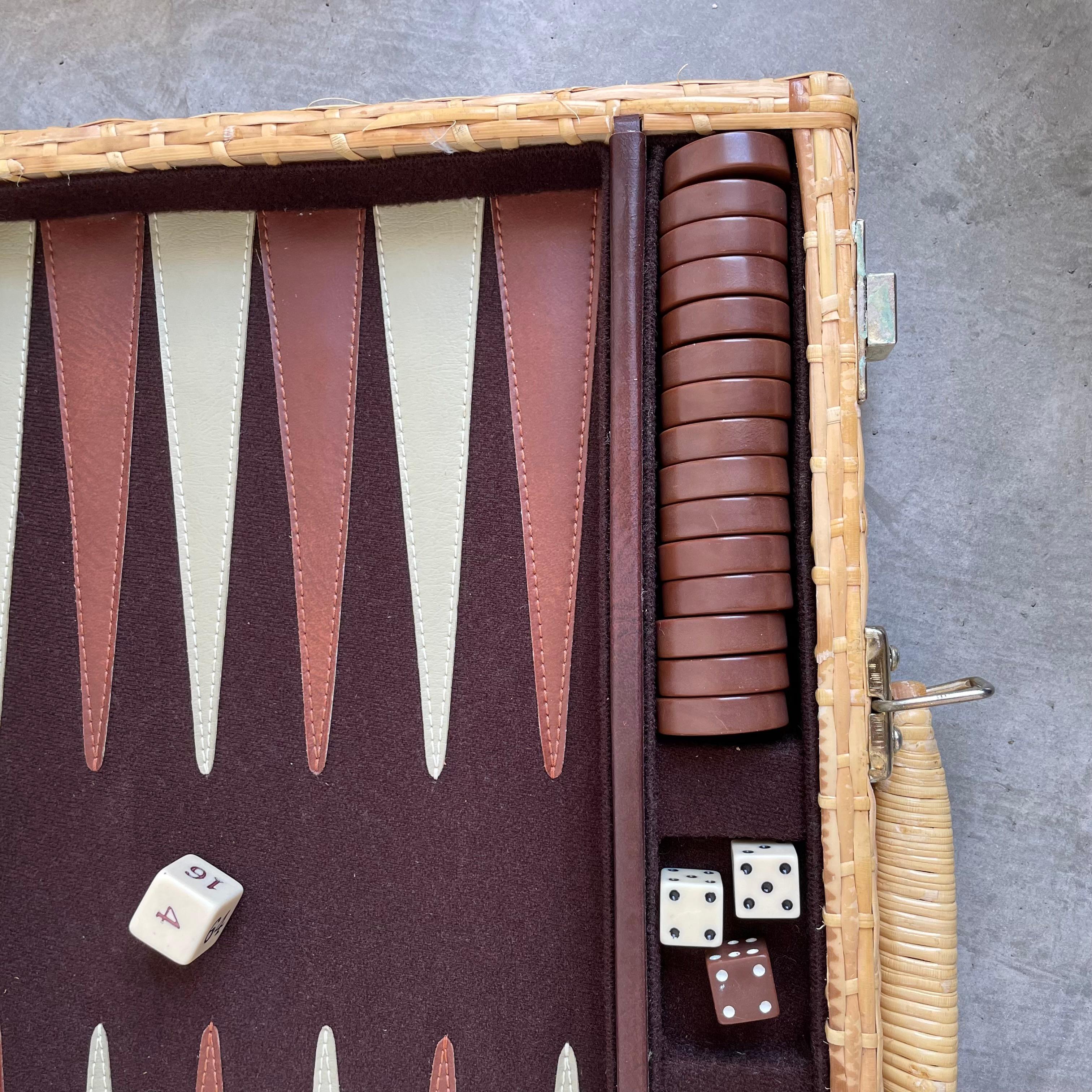 Travel Set Wicker Backgammon Set, 1960s 1