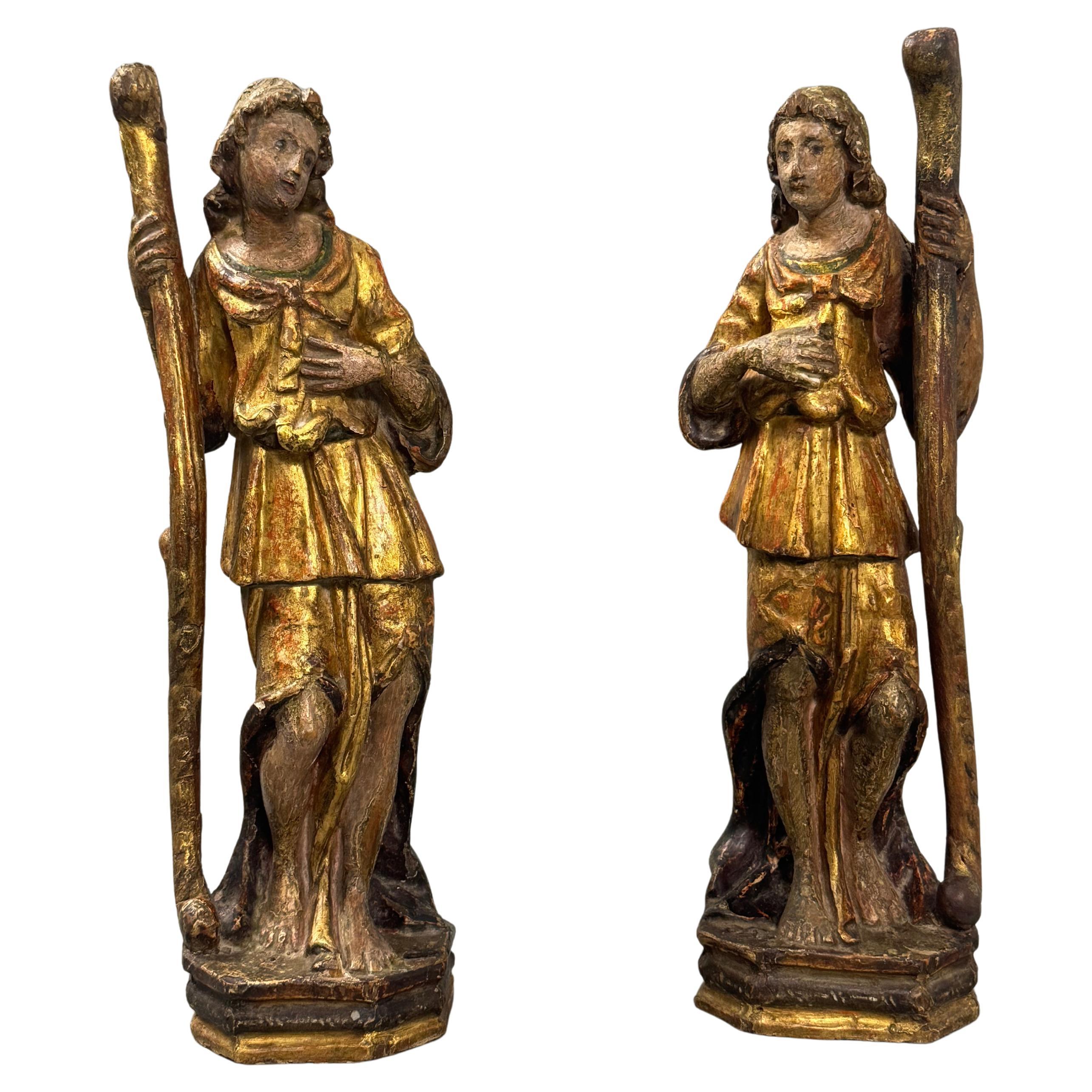 Portacandele in legno dorato con tracce di policromia - Italia fine XVII secolo