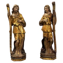 Portacandele in legno dorato con tracce di policromia - Italia fine XVII secolo