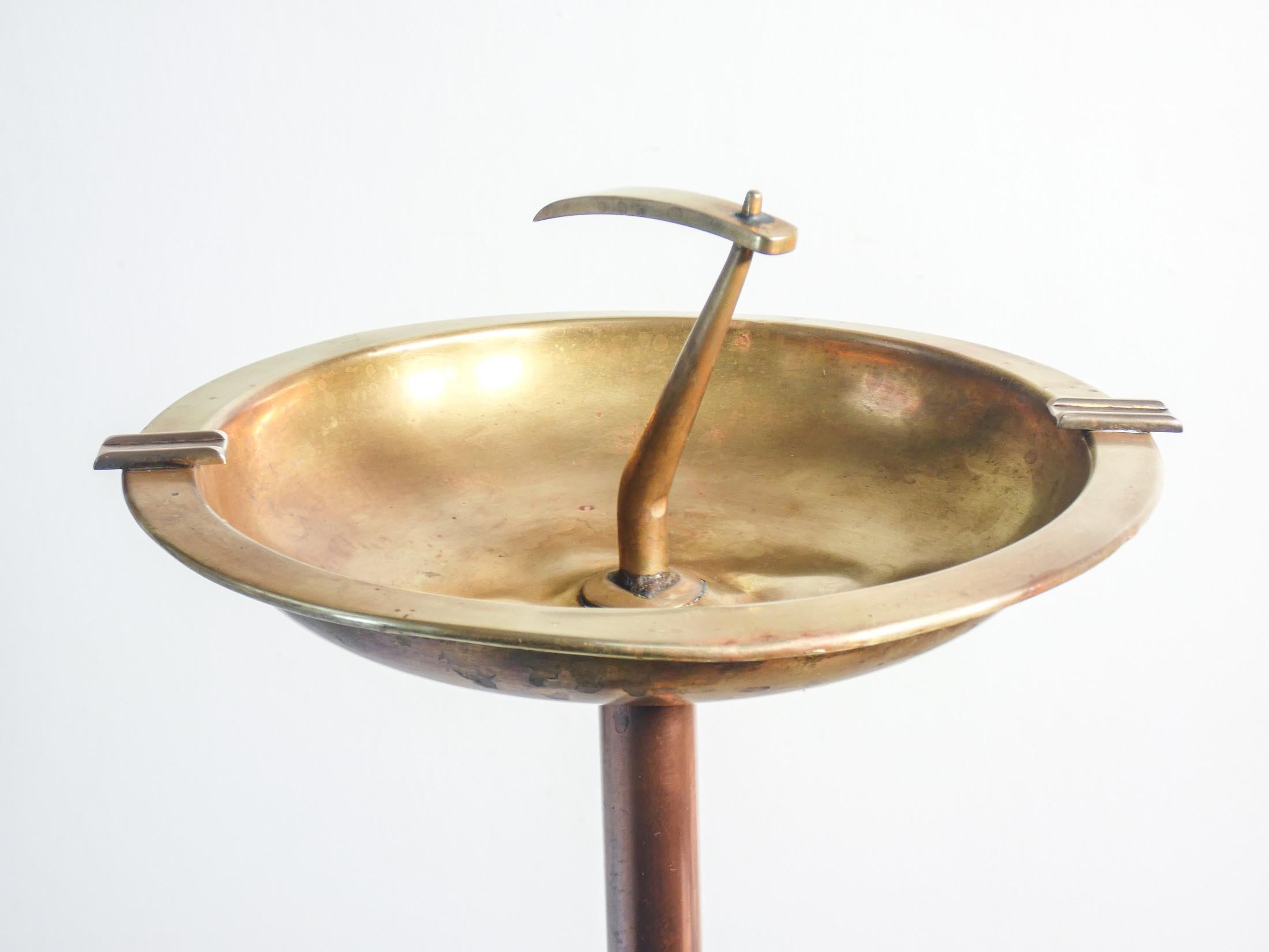 Brass Art Deco floor ashtray made of brass and copper. Italy, 30s For Sale
