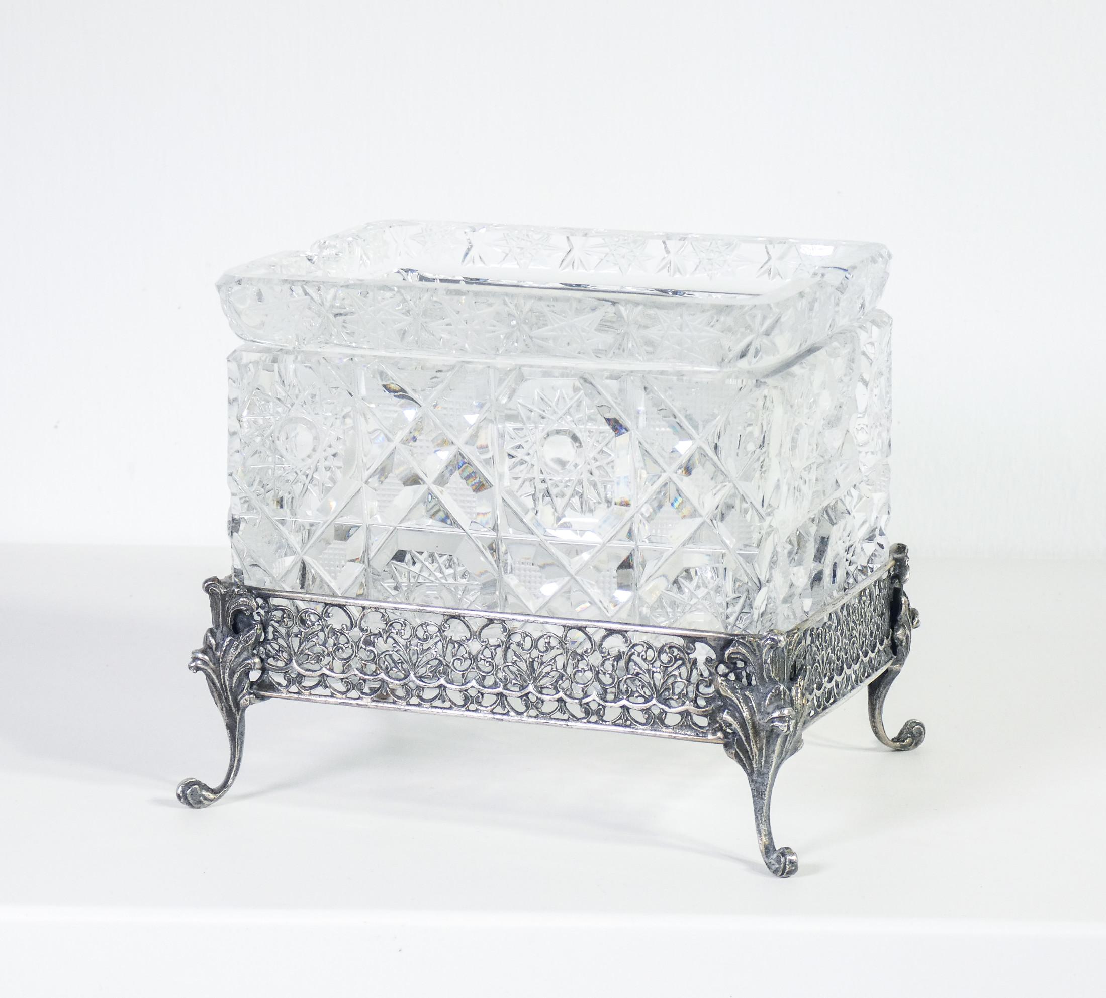 800 silver and crystal ashtray and cigarette case. Italy, Mid-20th Century In Good Condition For Sale In Torino, IT
