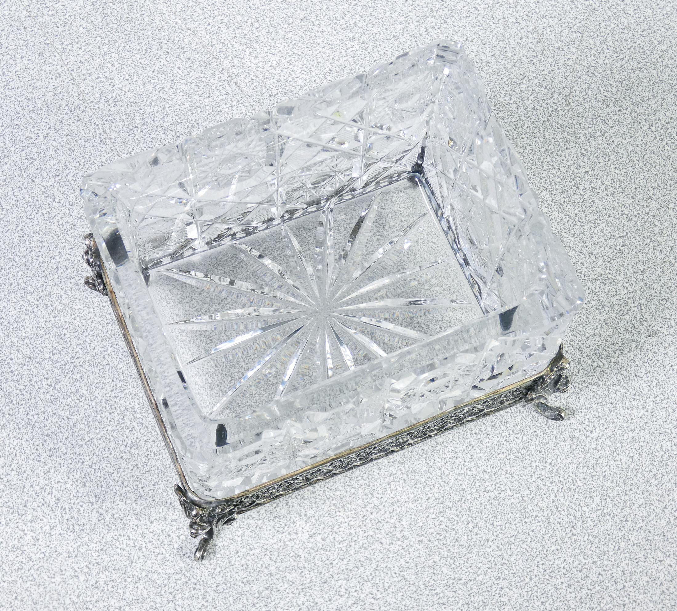 800 silver and crystal ashtray and cigarette case. Italy, Mid-20th Century For Sale 2