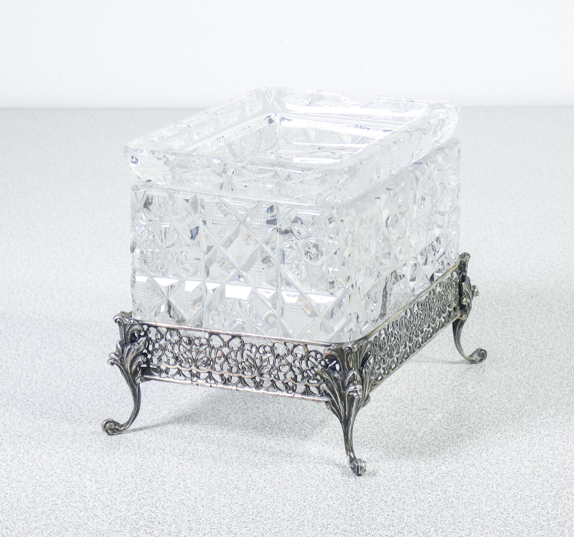 800 silver and crystal ashtray and cigarette case. Italy, Mid-20th Century For Sale 3