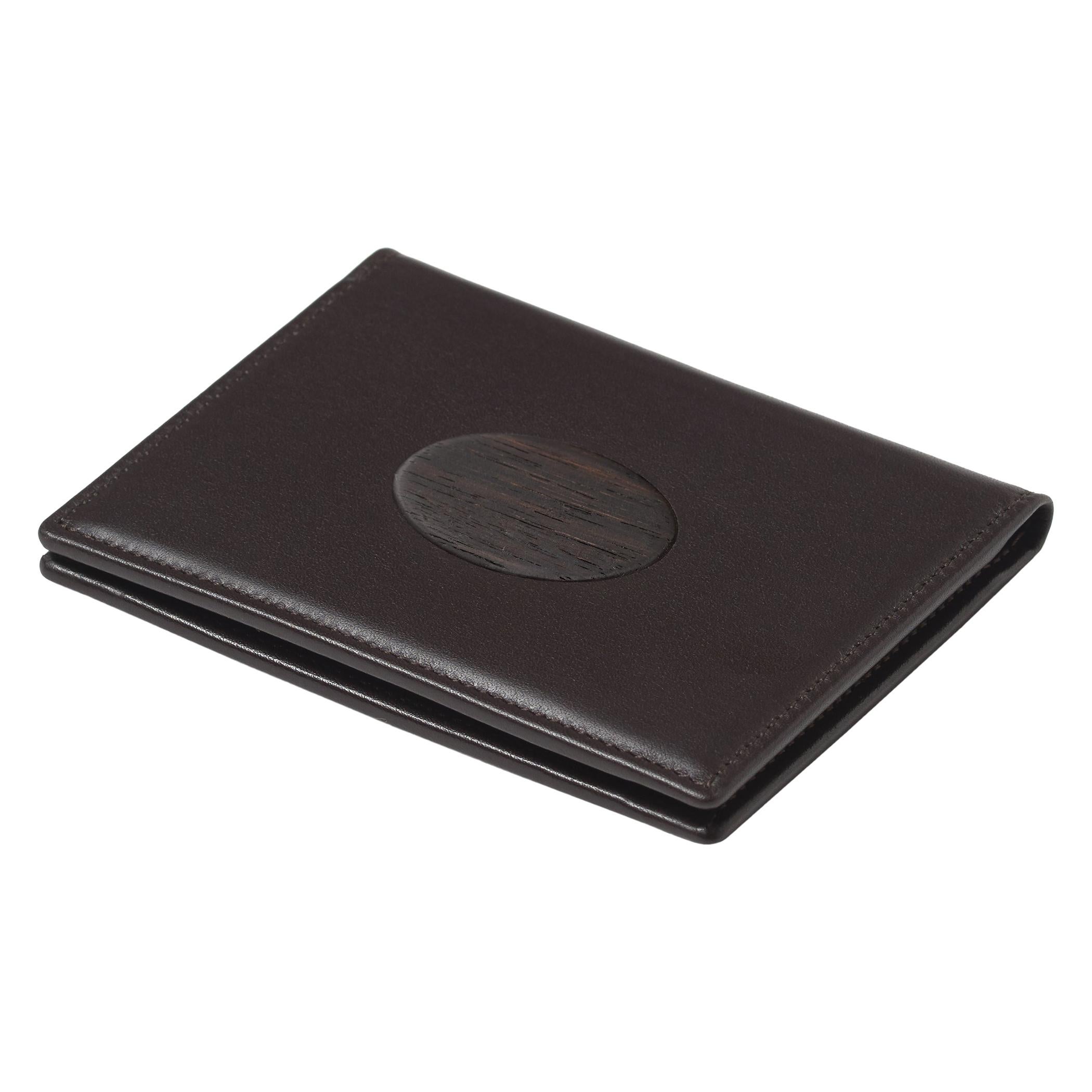 For Sale: Brown (Moro) Portafogli Leather Wallet with Wooden Insert by Bottega Ghianda