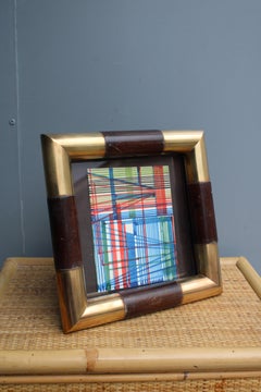 Quadratischer Fotorahmen im minimalistischen italienischen Design aus Messing und Holz 1970