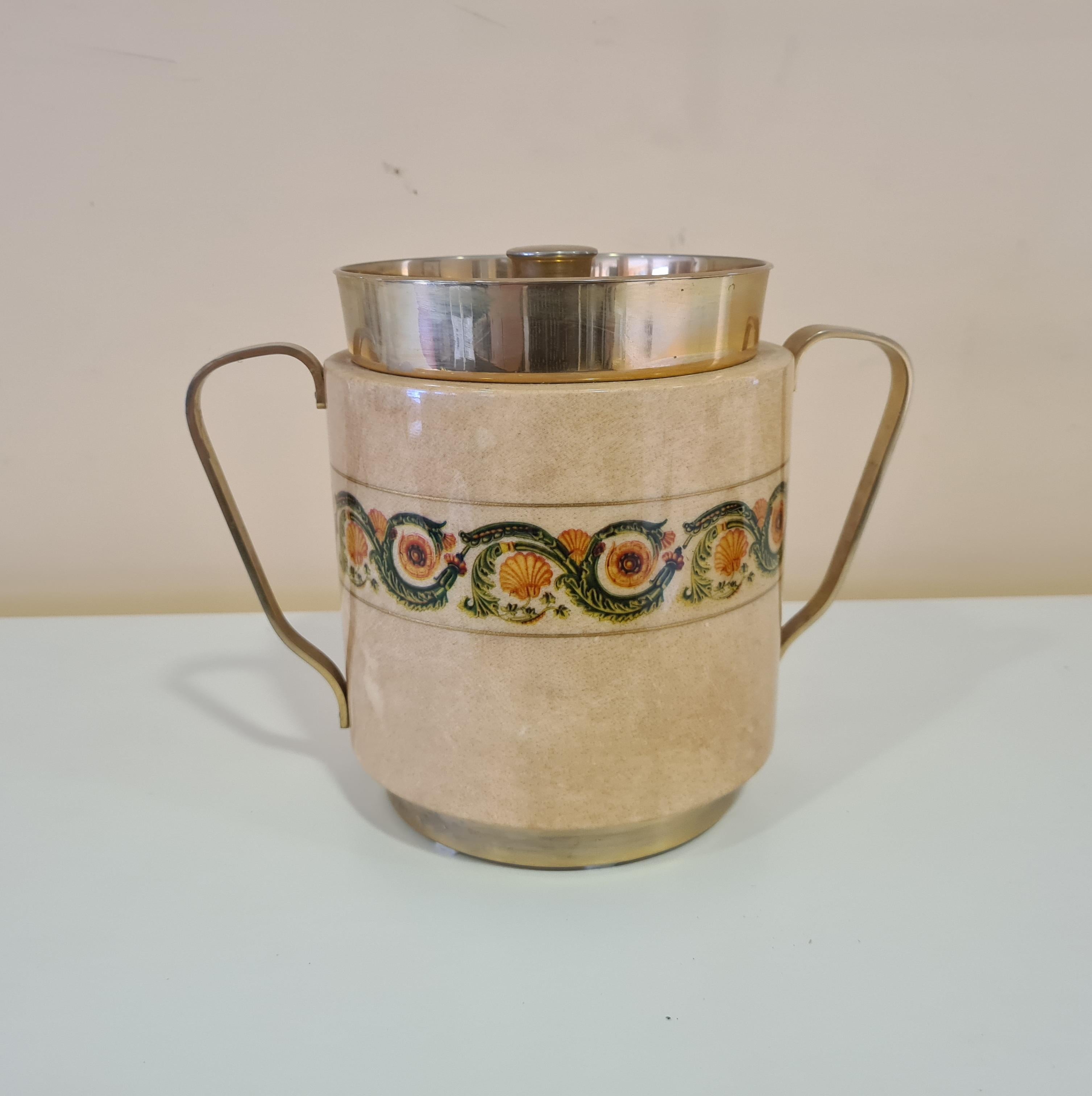 Brass Parchment ice box by Aldo Tura For Sale