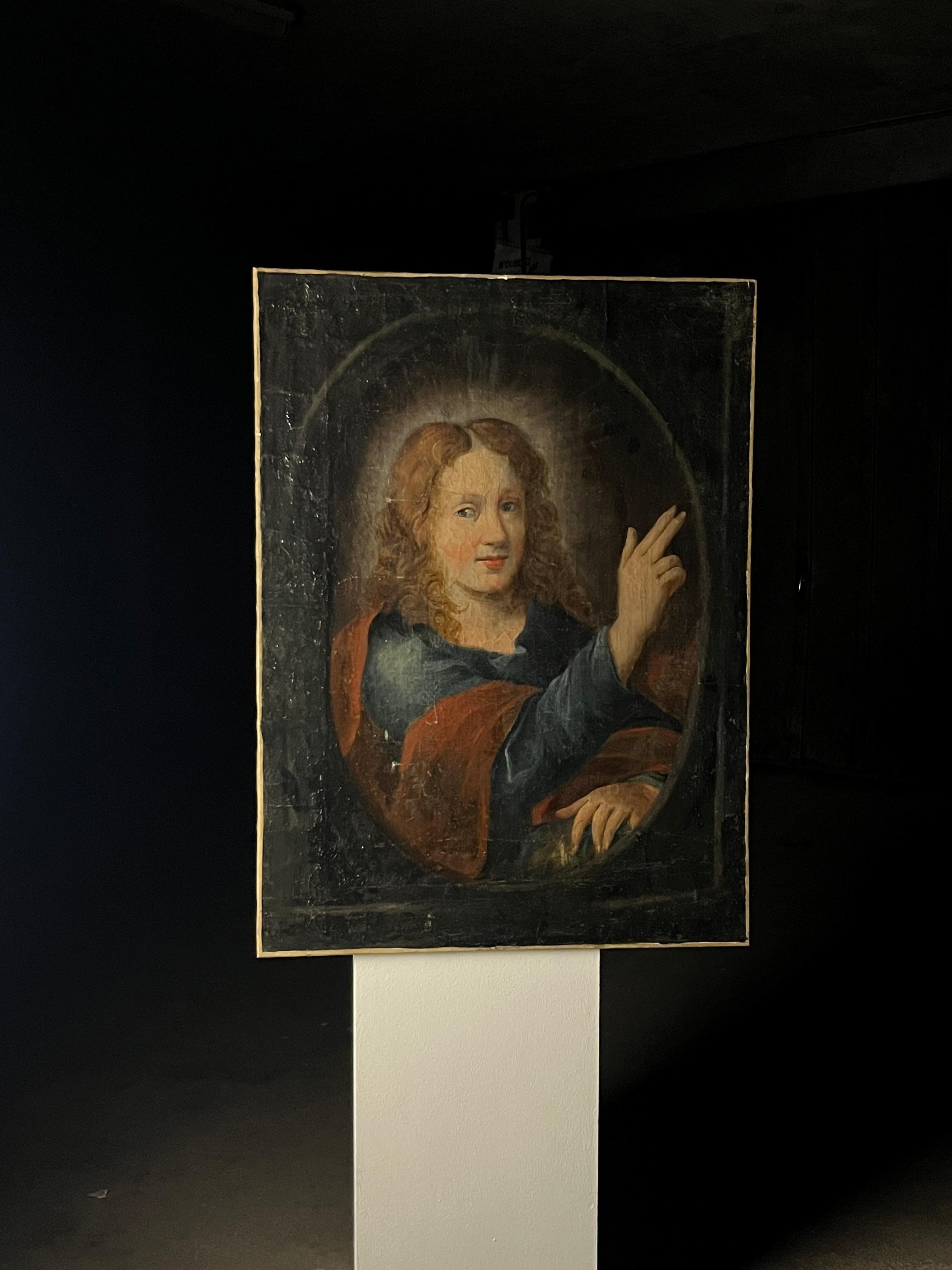 Tableau portrait de l'enfant jésus huile sur toile fin 17 ème début 18 eme. 

Le tableau a été restauré et ré entoilé. 

Très belle iconographie typique de la période. en bon état général