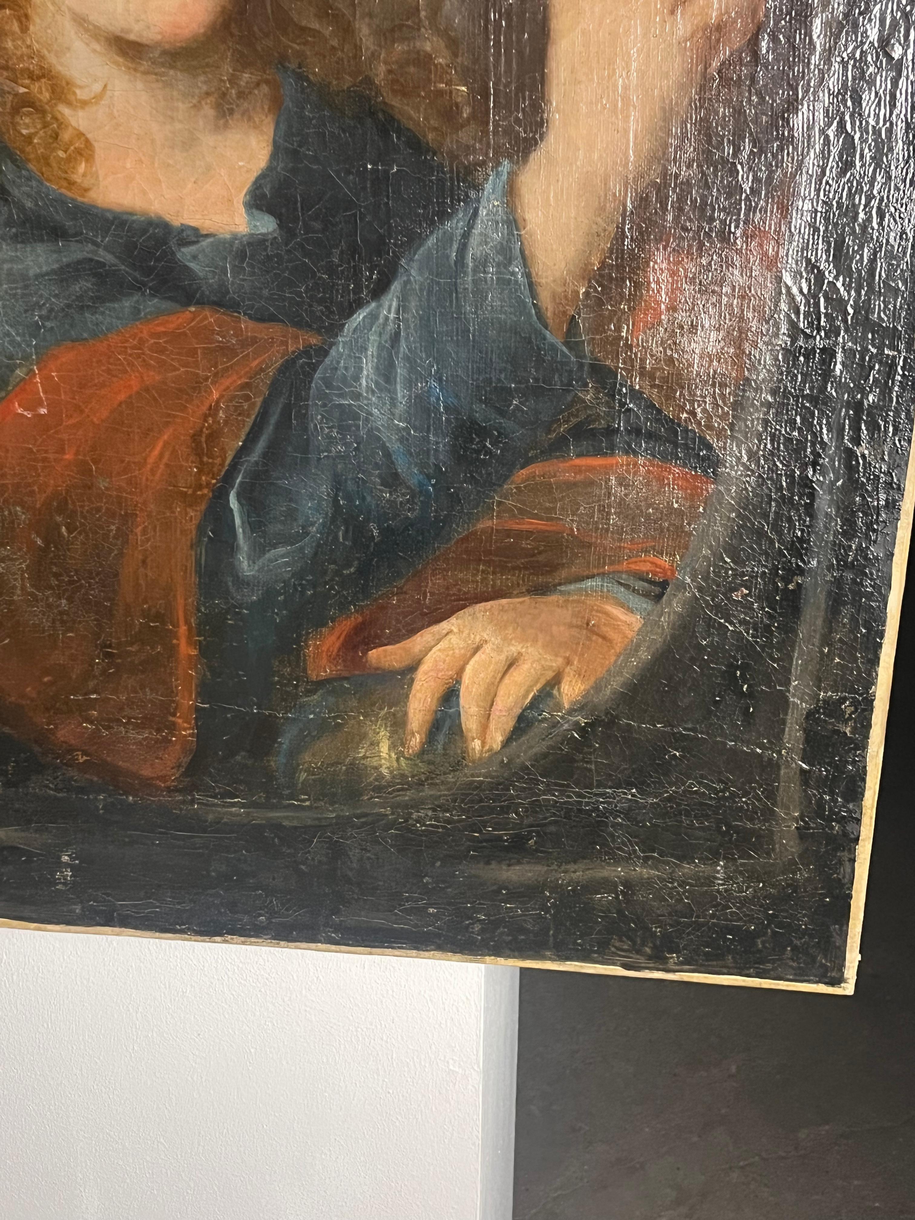 17th Century Portait de jesus huile sur toile Fin 17 ème début 18 ème For Sale