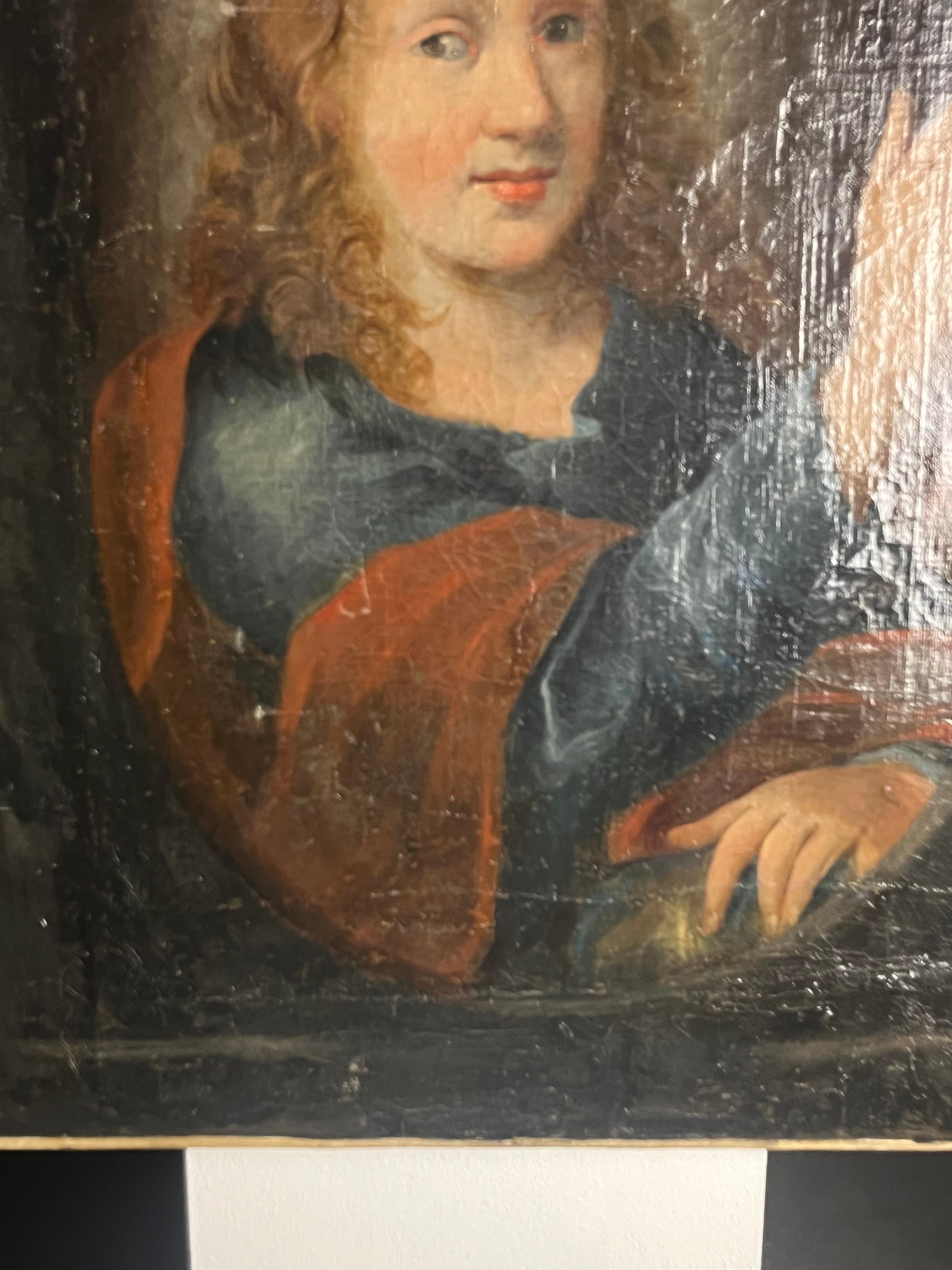 Portait de jesus huile sur toile Fin 17 ème début 18 ème For Sale 1