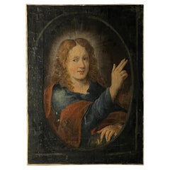 Portait de jesus huile sur toile Fin 17 ème début 18 ème