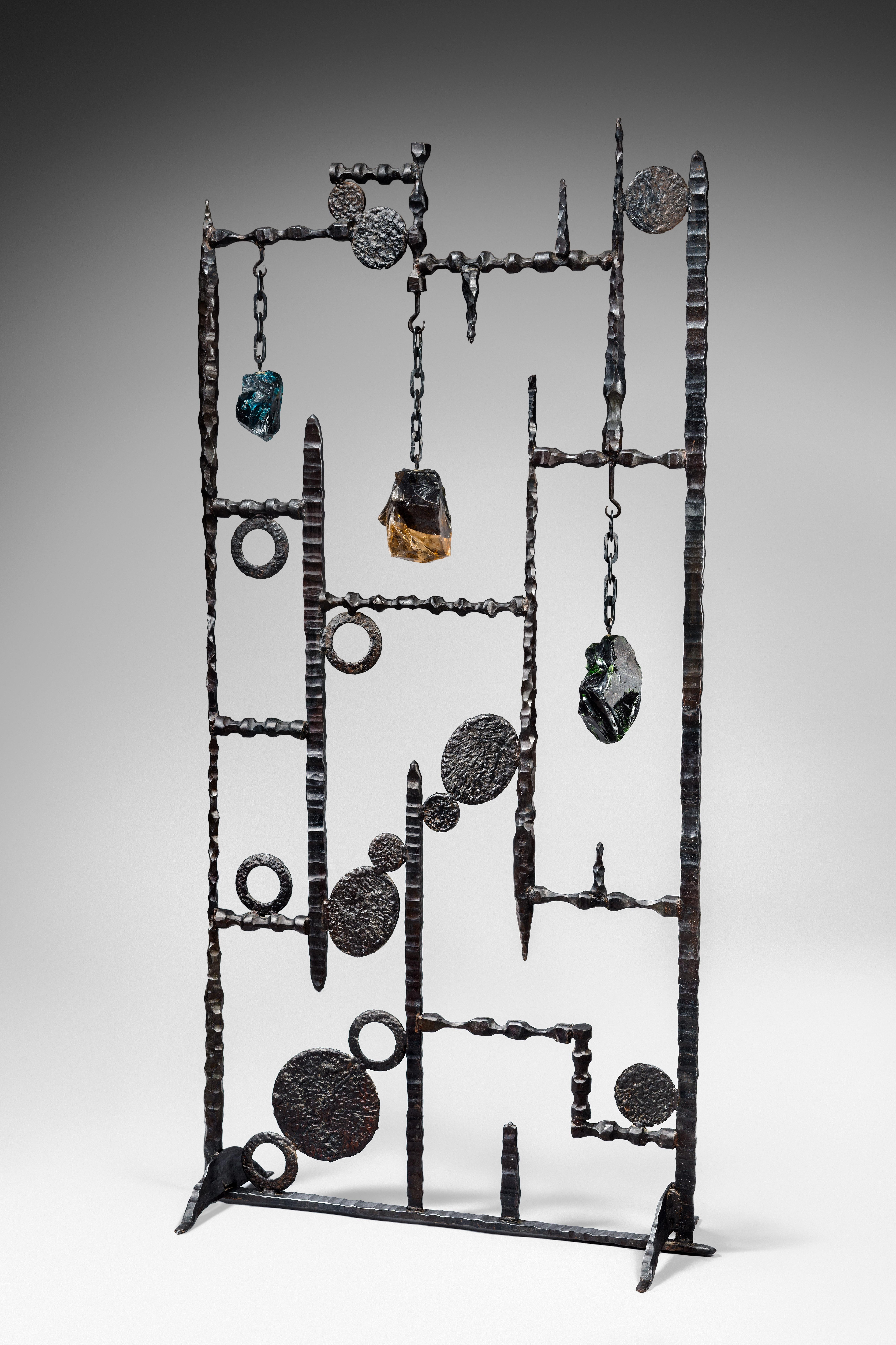 Portal/gate, one of a kind, glass and wrought iron, circa 1960
Measures: 200 cm height, 100 cm width.