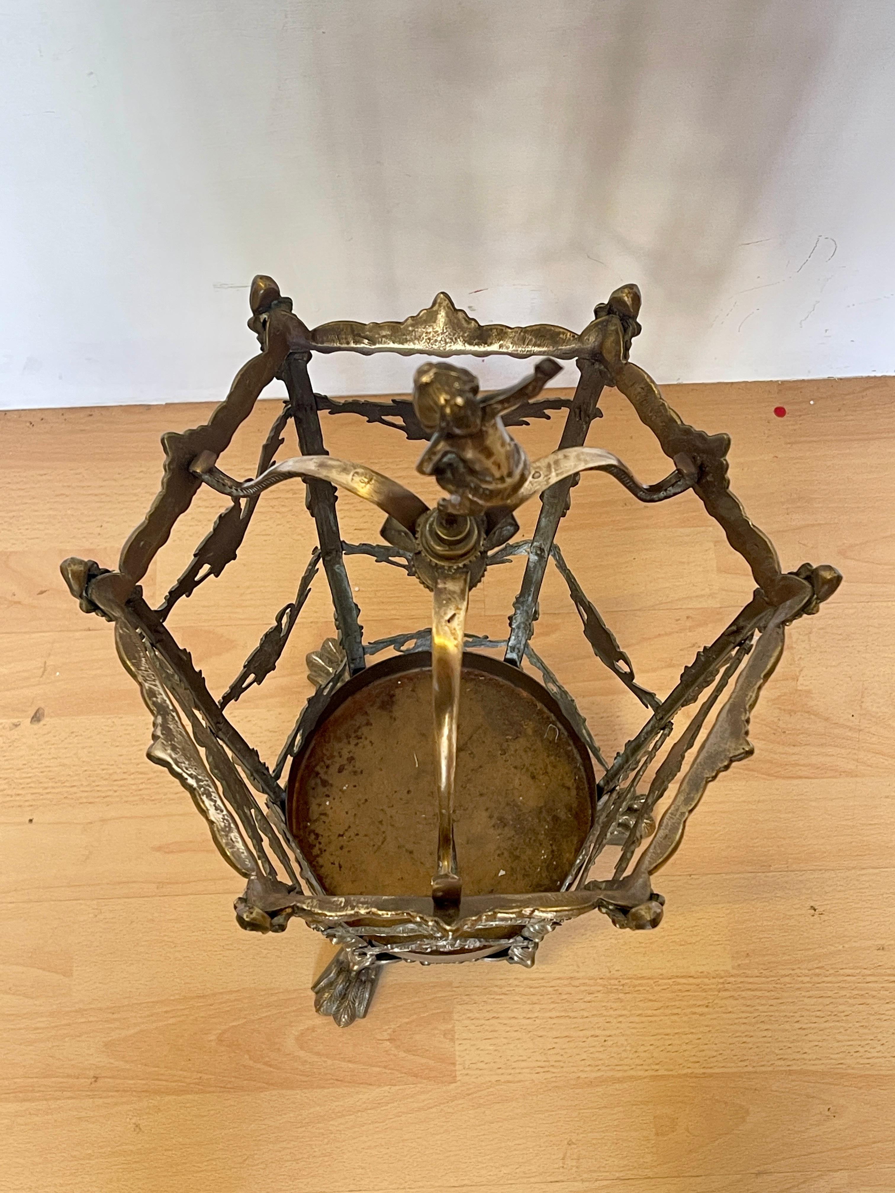 Antique Brass Umbrella Stand with Decorative Figure - Art Nouveau Style For Sale 1