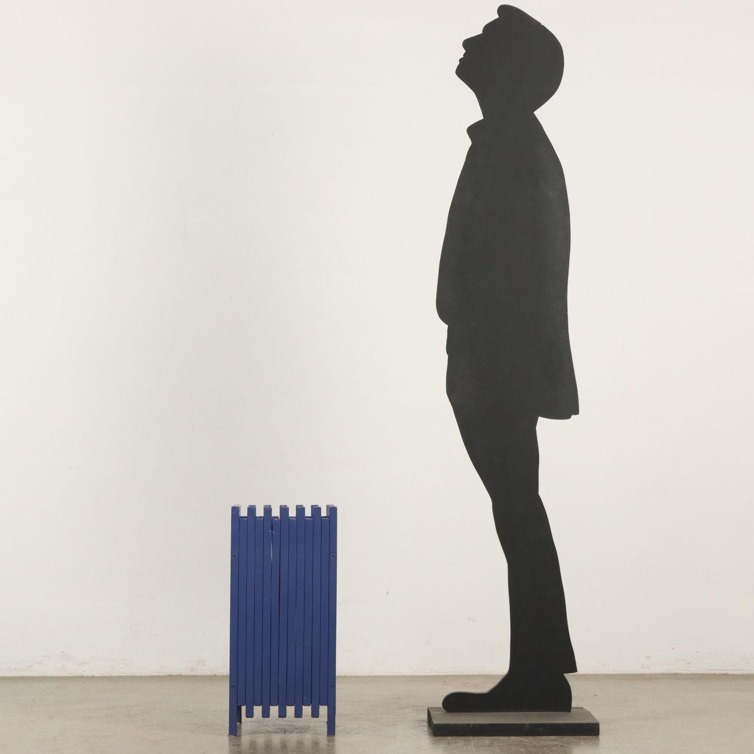 Vintage umbrella stand made of blue-painted wood designed by Ettore Sottsass for Poltronova in 1961.