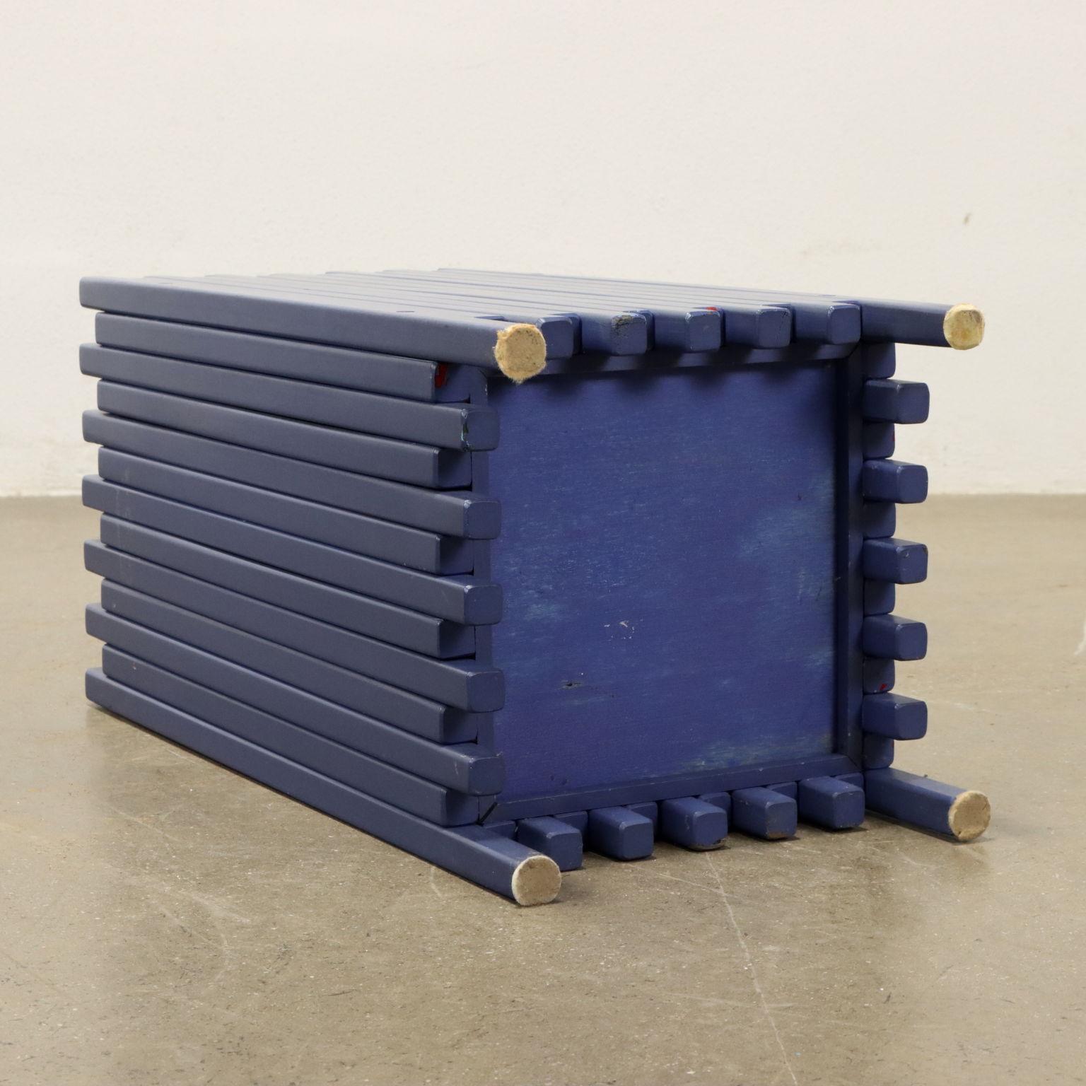 Wood 1960s blue umbrella stand by Ettore Sottsass for Poltronova For Sale