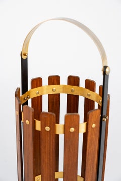 Teak wood and brass umbrella stand, 1950s