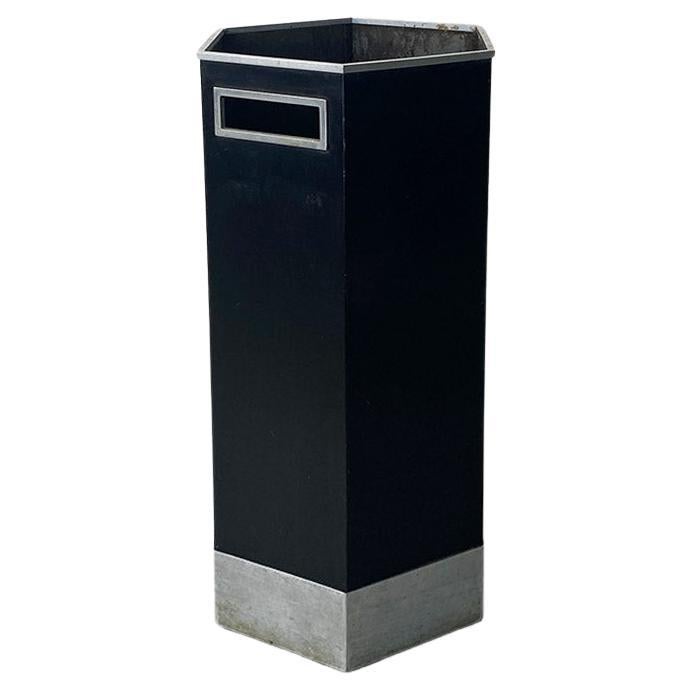 Italian mid century satin black metal umbrella stand with steel edge, 1960s
