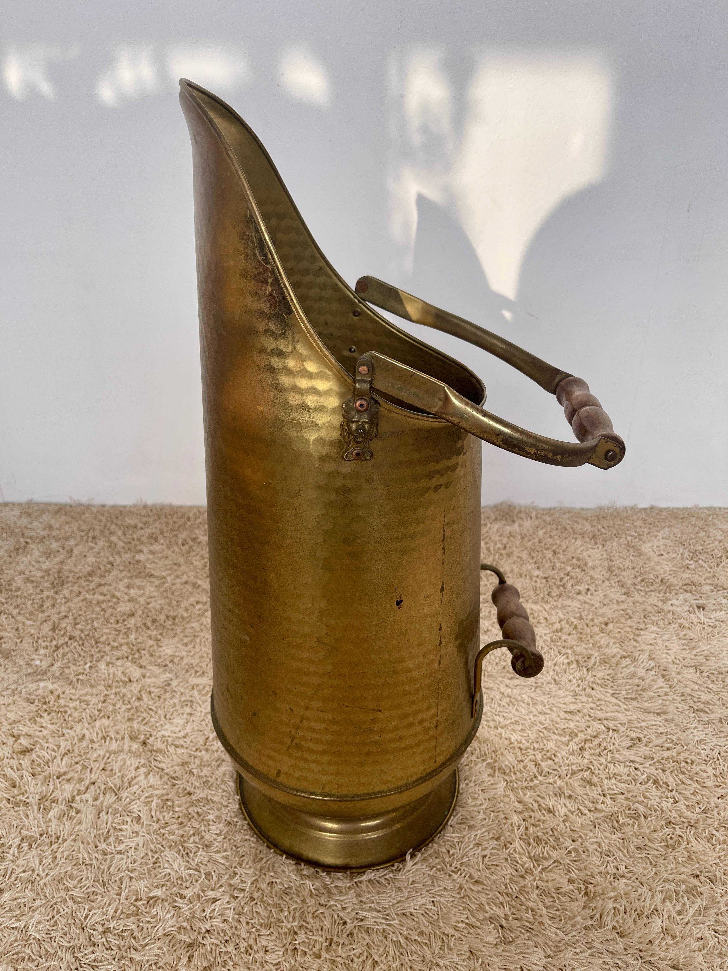 Folk Art Antique brass and copper umbrella stand italy 1950s For Sale