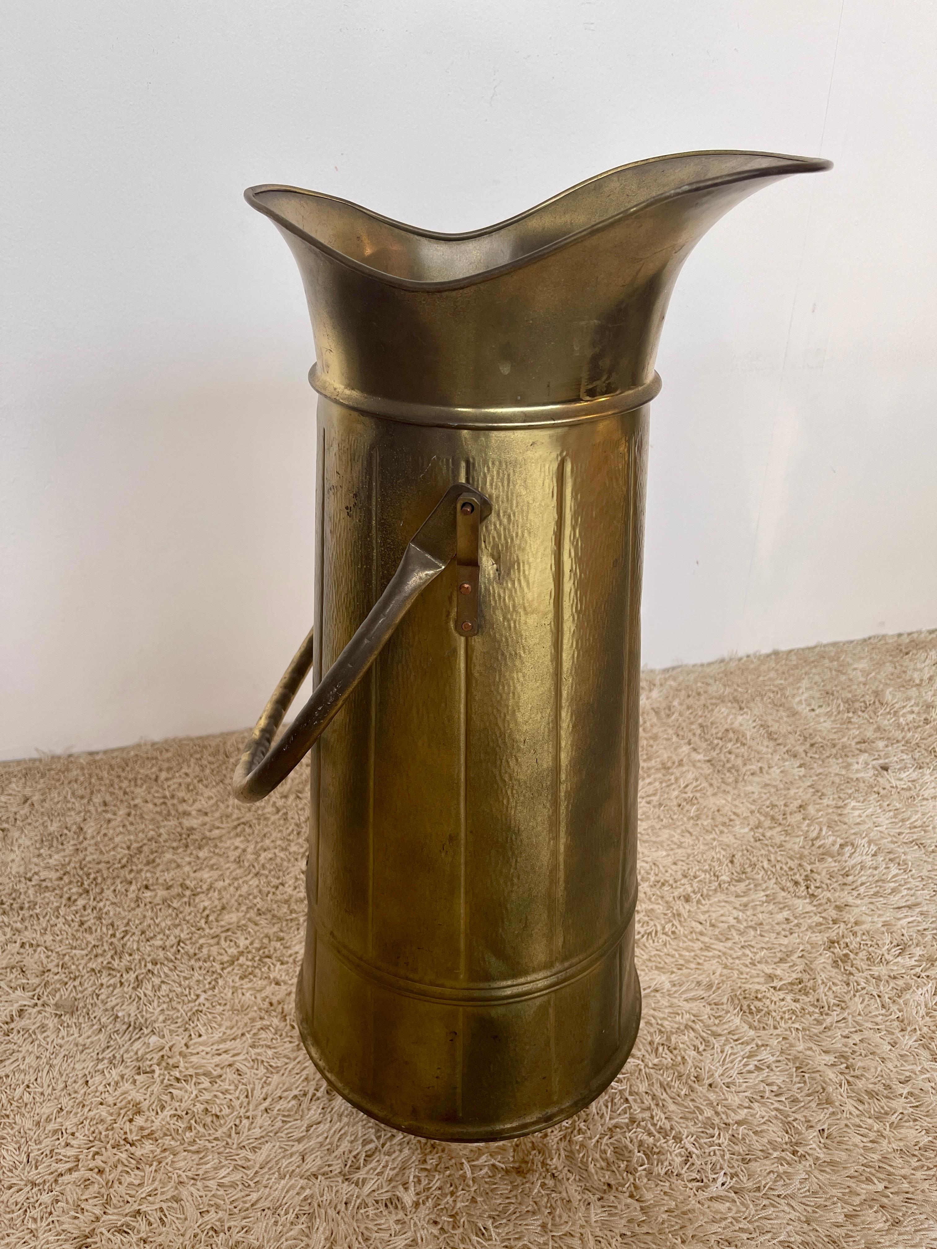 20th Century Brass and copper umbrella stand vintage italy 1970s For Sale