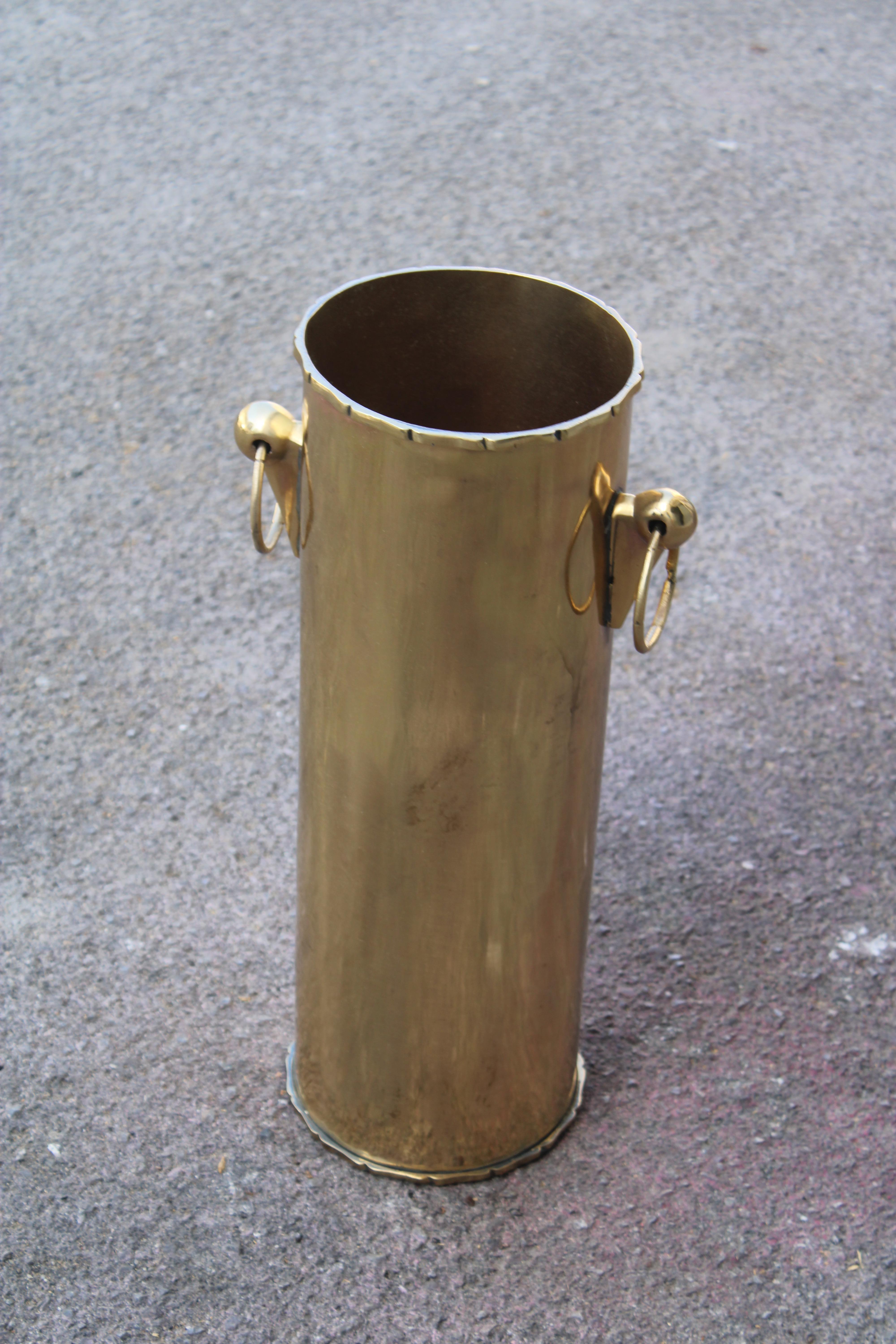 Portaombrelli in solido ottone Italiano 1950 circolare con manici 