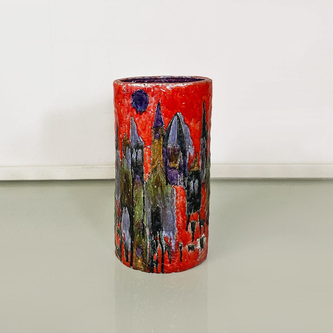 Italian multicolored ceramic umbrella stand or vase with elliptical base, 1960s For Sale 5