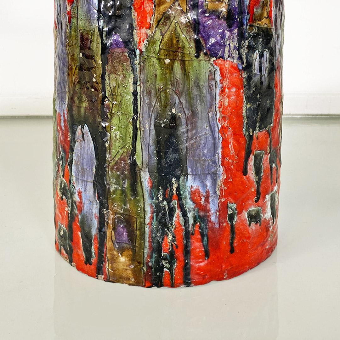 Ceramic Italian multicolor ceramic umbrella stand or vase with elliptical base 1960s For Sale