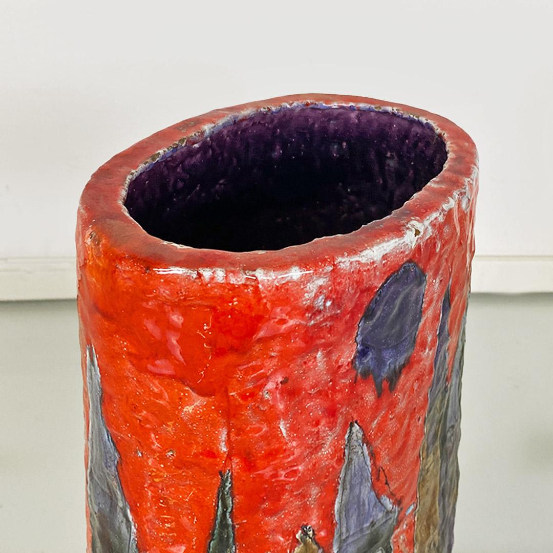 Italian multicolored ceramic umbrella stand or vase with elliptical base, 1960s For Sale 1