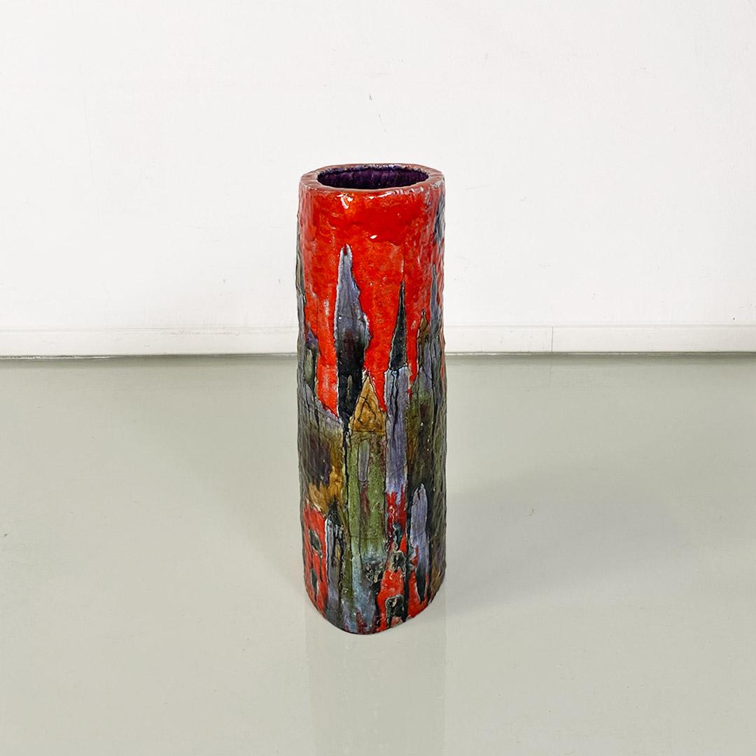 Italian multicolored ceramic umbrella stand or vase with elliptical base, 1960s For Sale 3