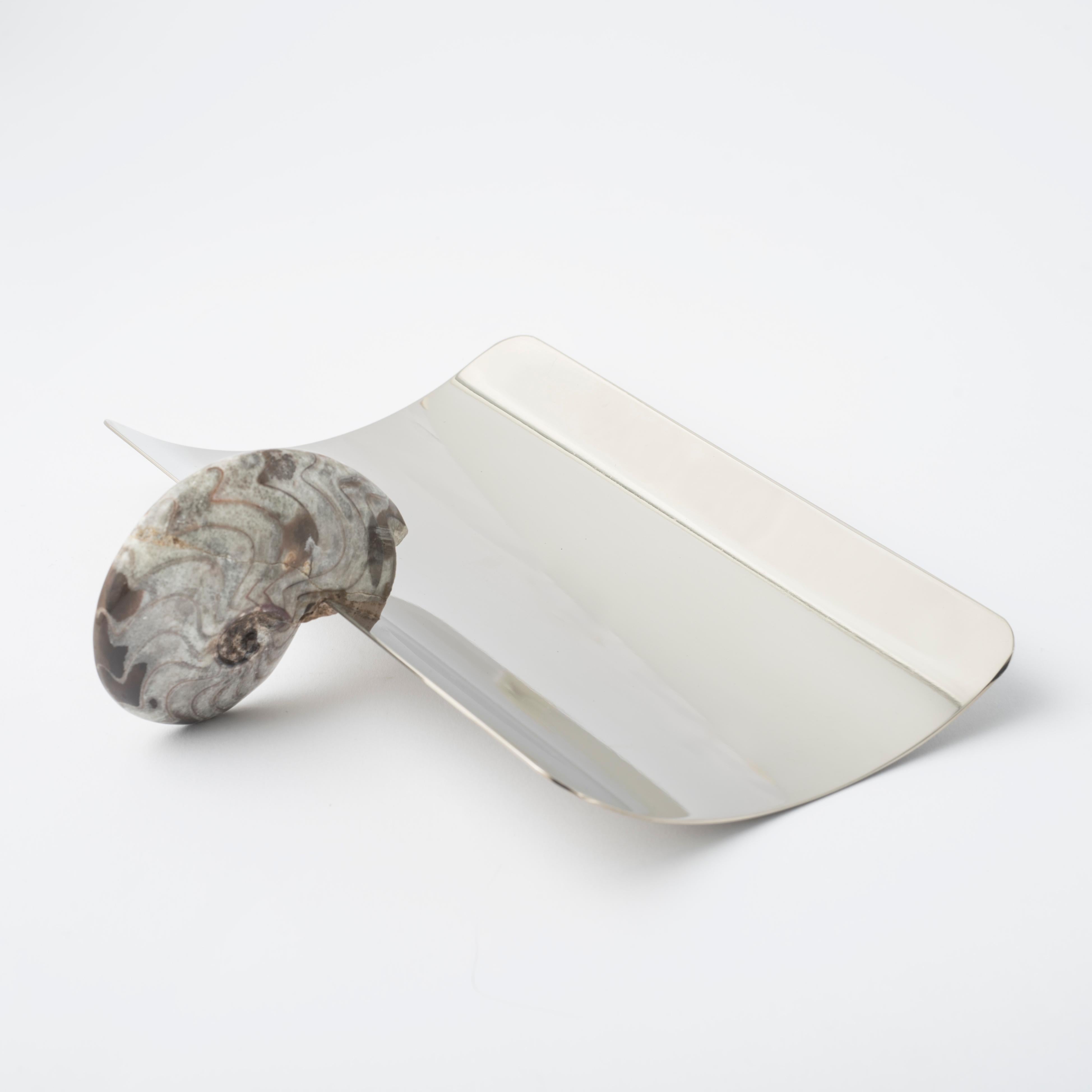 Federhalter mit echtem Fossil-Ammonit und Details aus vernickeltem Messing im Angebot 1