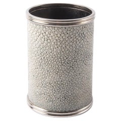 SHAGREEN PEN HOLDER  light sage green striped metal details 