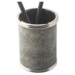 SHAGREEN PEN HOLDER  sage green striped metal details exclusive design