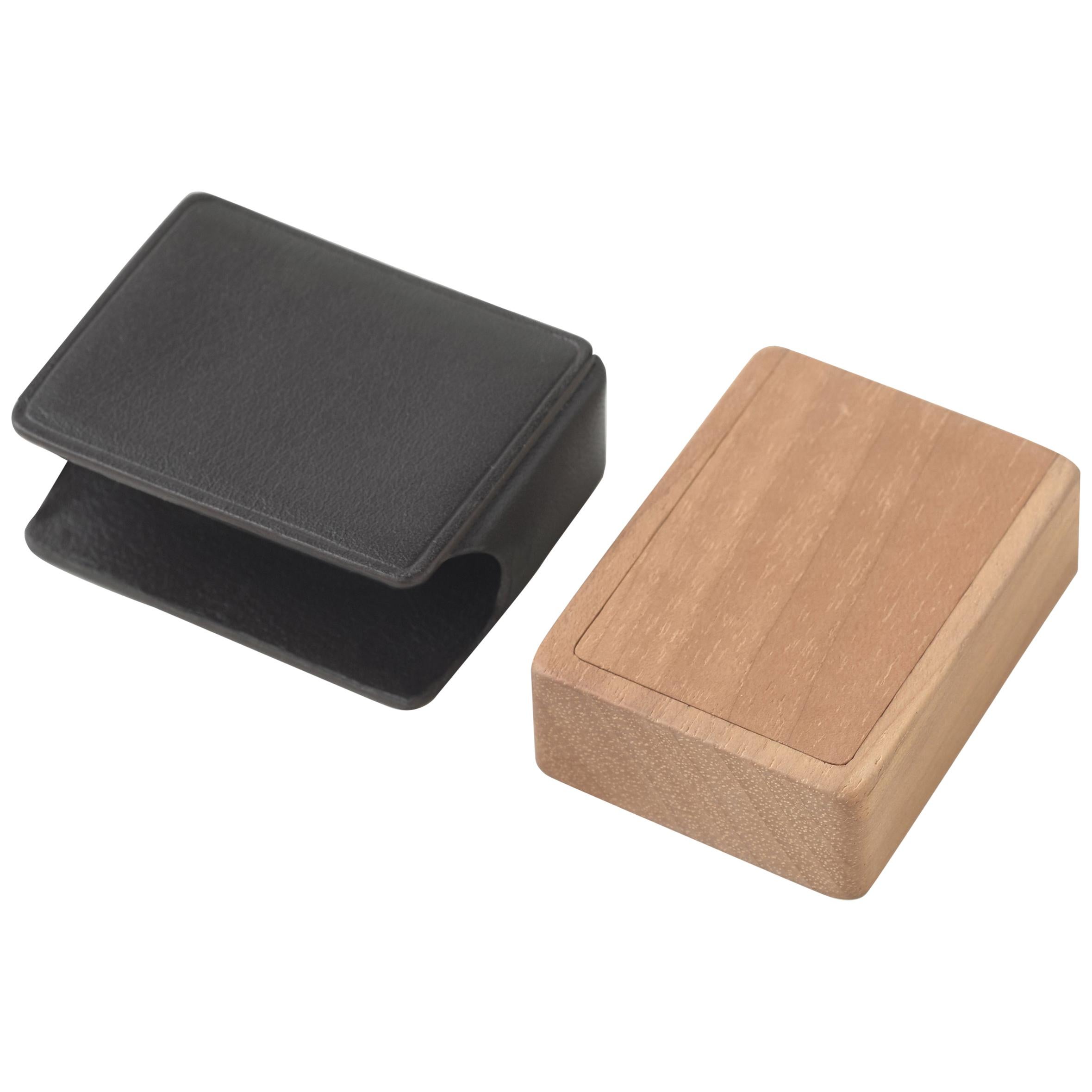 For Sale: Black Portapillole Con Custodia Wooden Pillbox with Leather Case by Bottega Ghianda