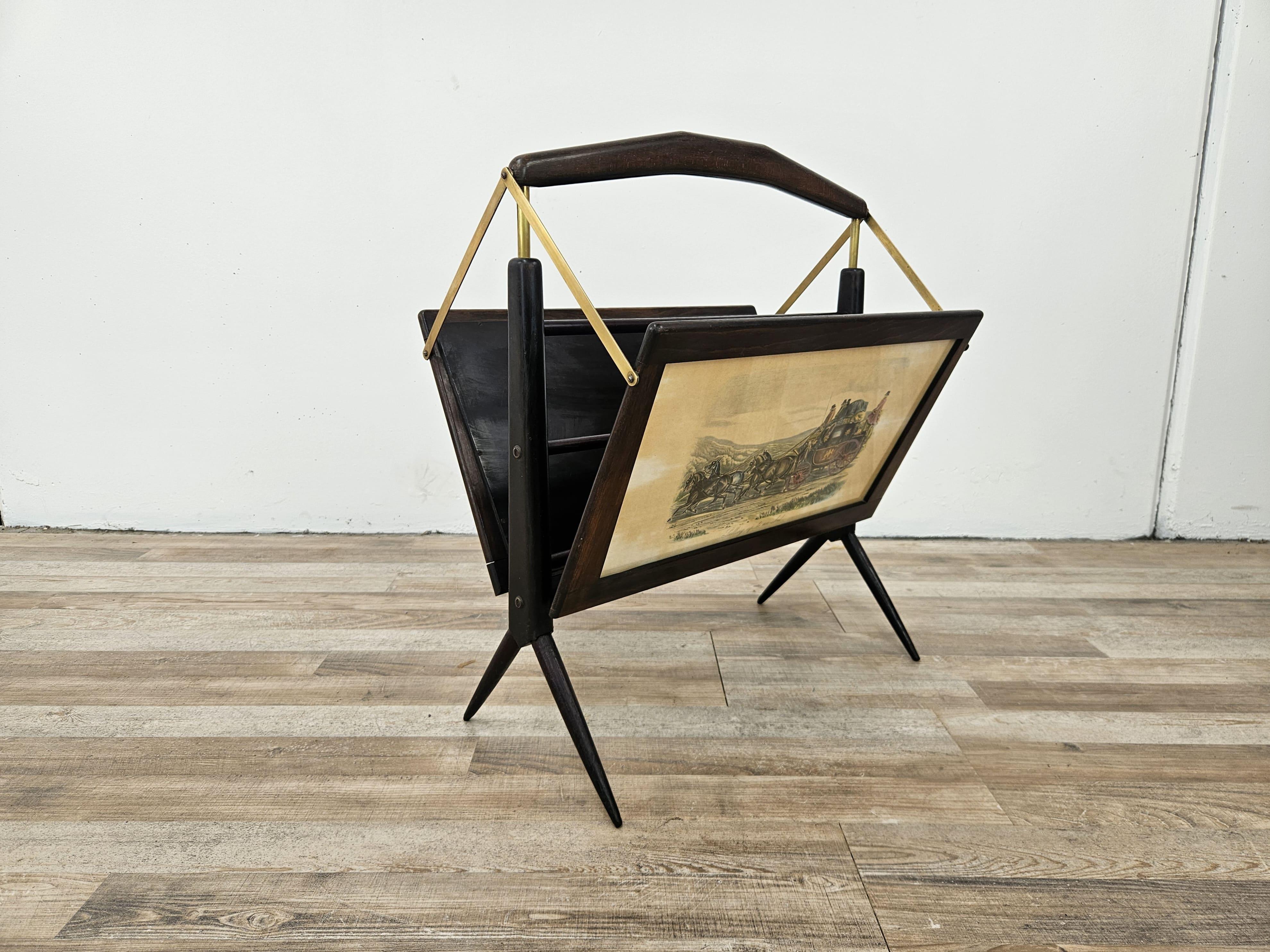 Mid-Century moderno Portariviste di Ico Parisi anni '50 in legno e ottone in vendita