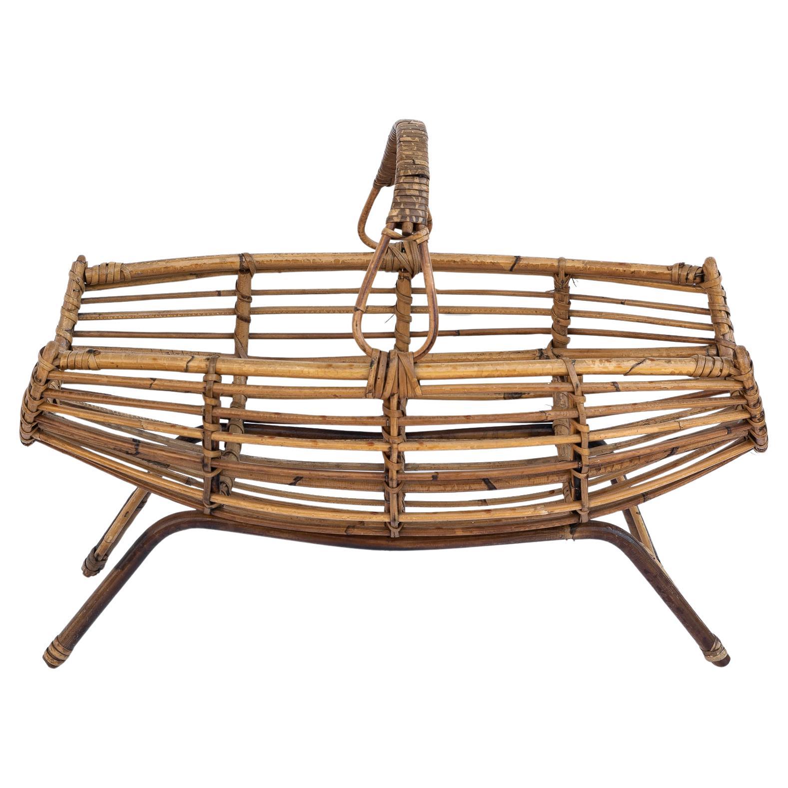 Porte-revues en bambou et rotin dans le style de Franco Albini, années 1960