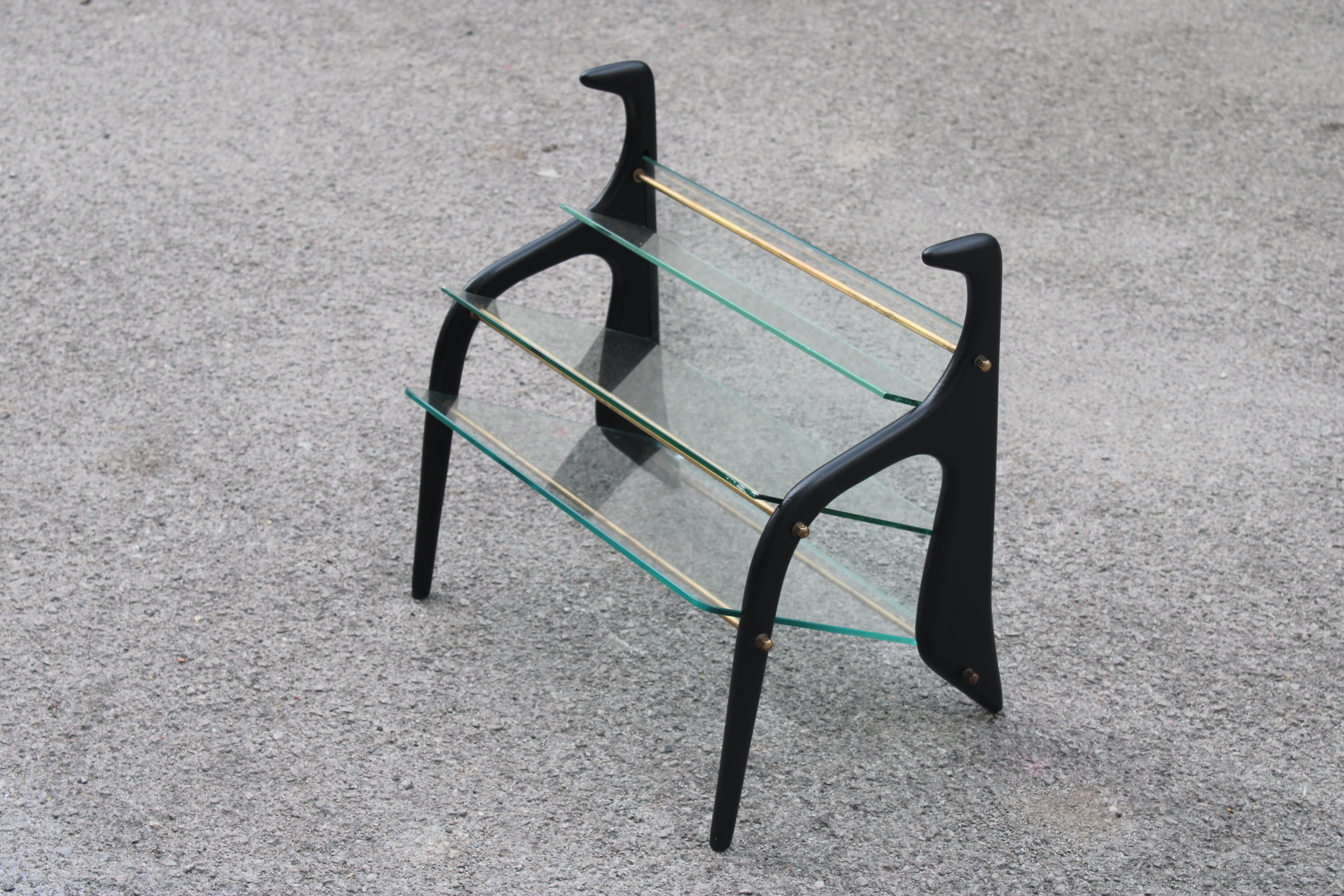 Particolare e Raro Portariviste in legno Curvato Vetri e Ottone.