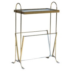 Brass and glass magazine rack, 1970s