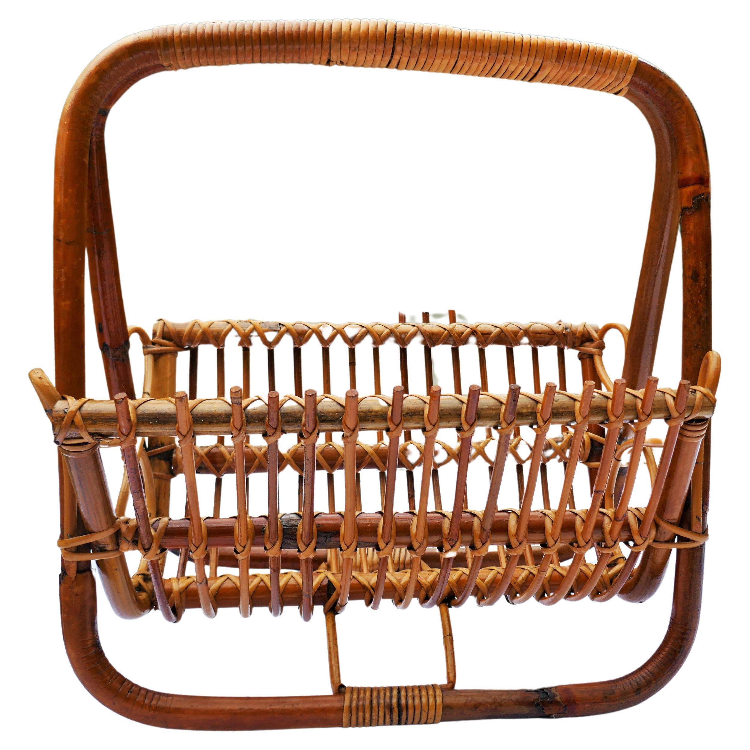 Bamboo rattan magazine rack attributed to Bonacina