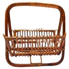 Bamboo rattan magazine rack attributed to Bonacina