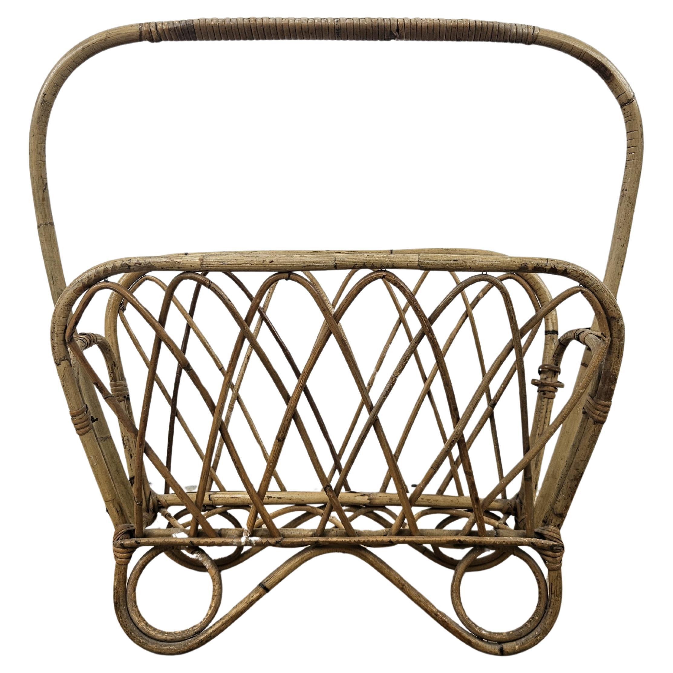 Mid Century wicker and bamboo magazine rack