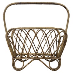 Mid Century wicker and bamboo magazine rack