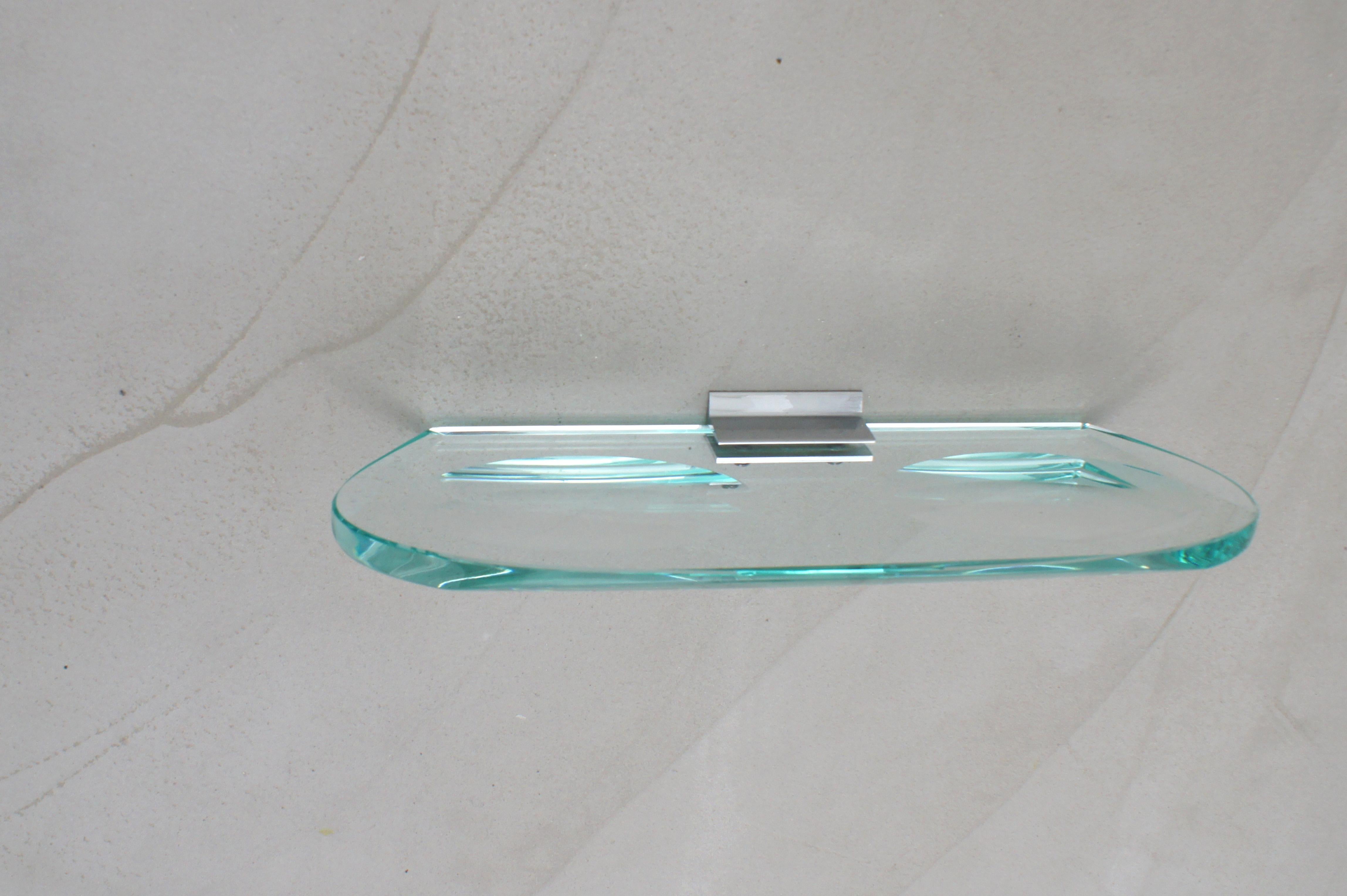 2-person wall-mounted soap dish, thick glass (12mm) and chrome metal. in excellent condition. 