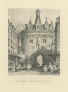 Porte du Caillou, Bordeaux, Antique Engraving after Thomas Allom, circa 1845