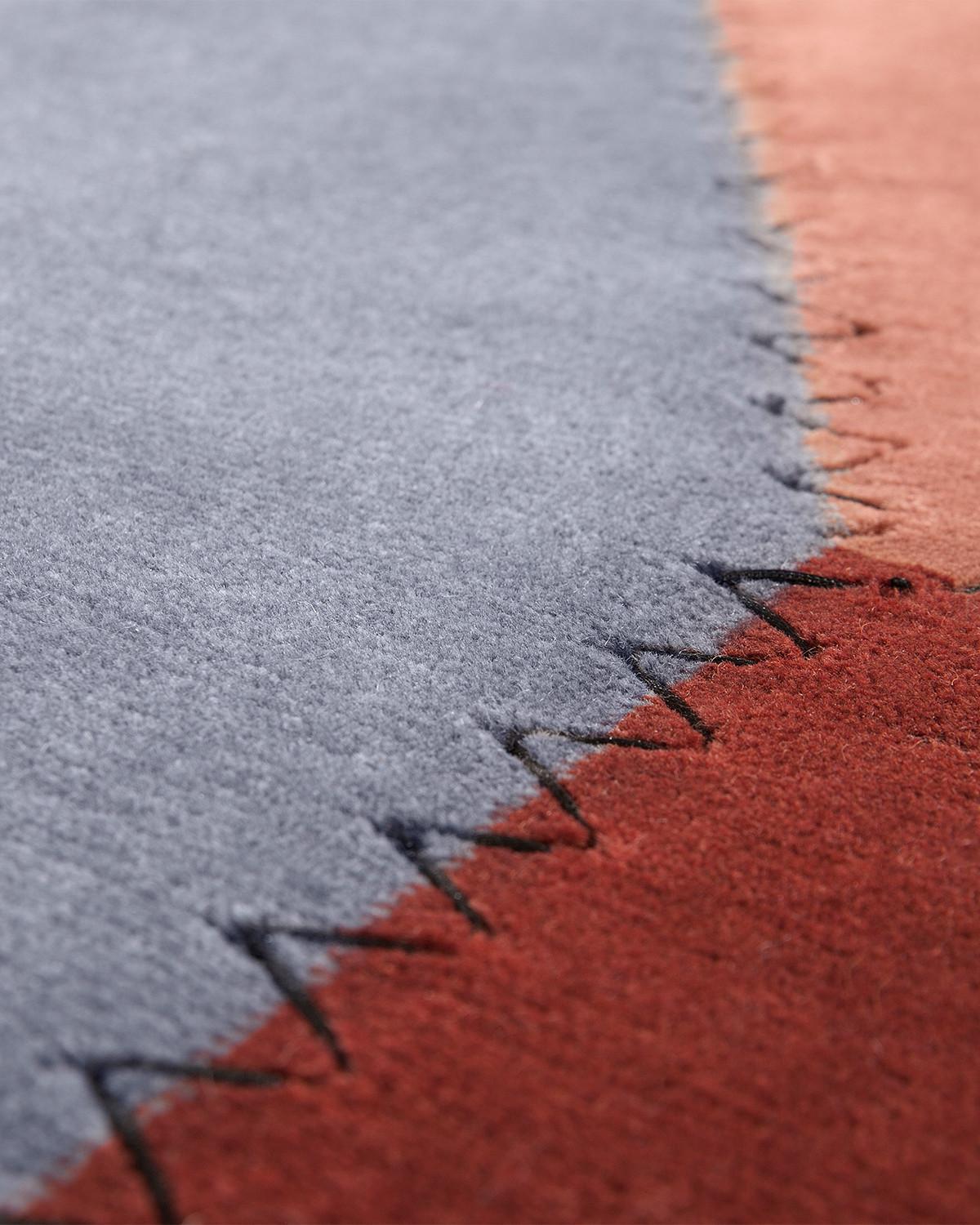 Contemporary Portello Terrazze Rectangular Rug in Hand-knotted Wool with Fringe by Mohebban For Sale