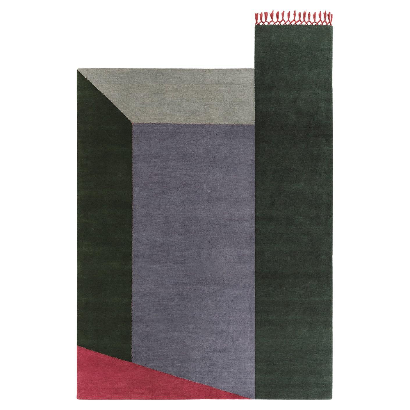 Portello Terrazze Rectangular Rug in Hand-knotted Wool with Fringe by Mohebban For Sale