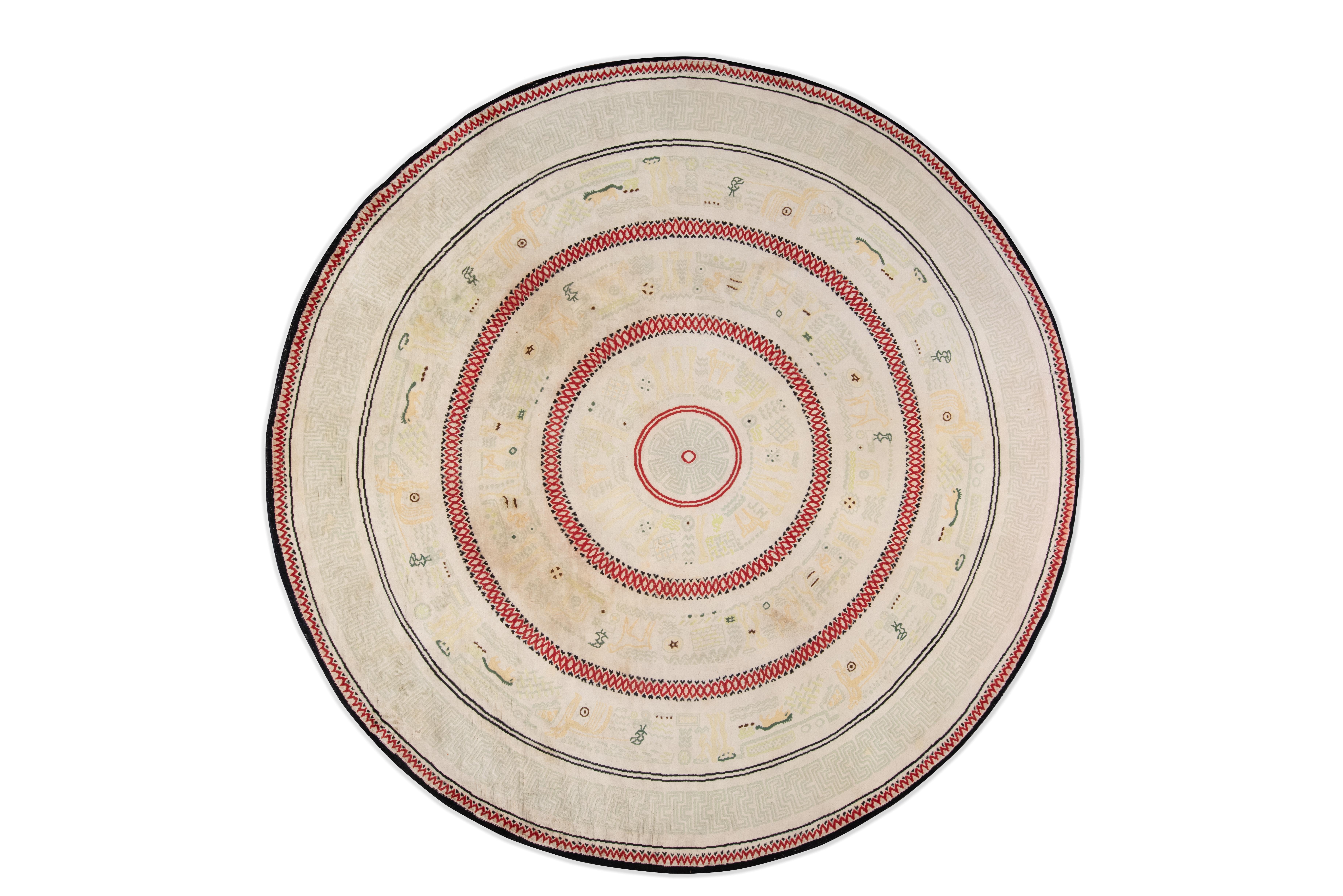 Art Déco Tappeto circolare in lana Porteneuve Unique in vendita