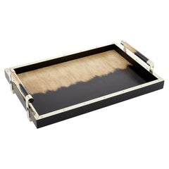 Porteño Large Black/Cream Hand Painted Wood and Alpaca Silver Tray